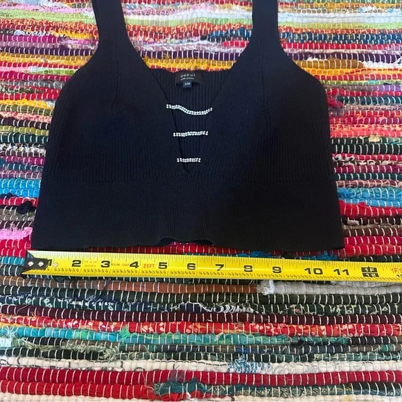 Debut Black Ribbed Tank Top with Jewel‎ Detail S/M - Picture 9 of 10